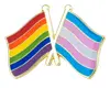 RAINBOW & TRANSGENDER FRIENDSHIP Crossed Flag Lapel Pin Badge LGBT Gay Pride
