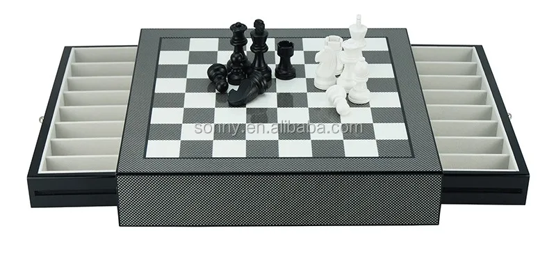 Deluxe Wooden Chess Board Game Set with Drawer for Checkers Storage