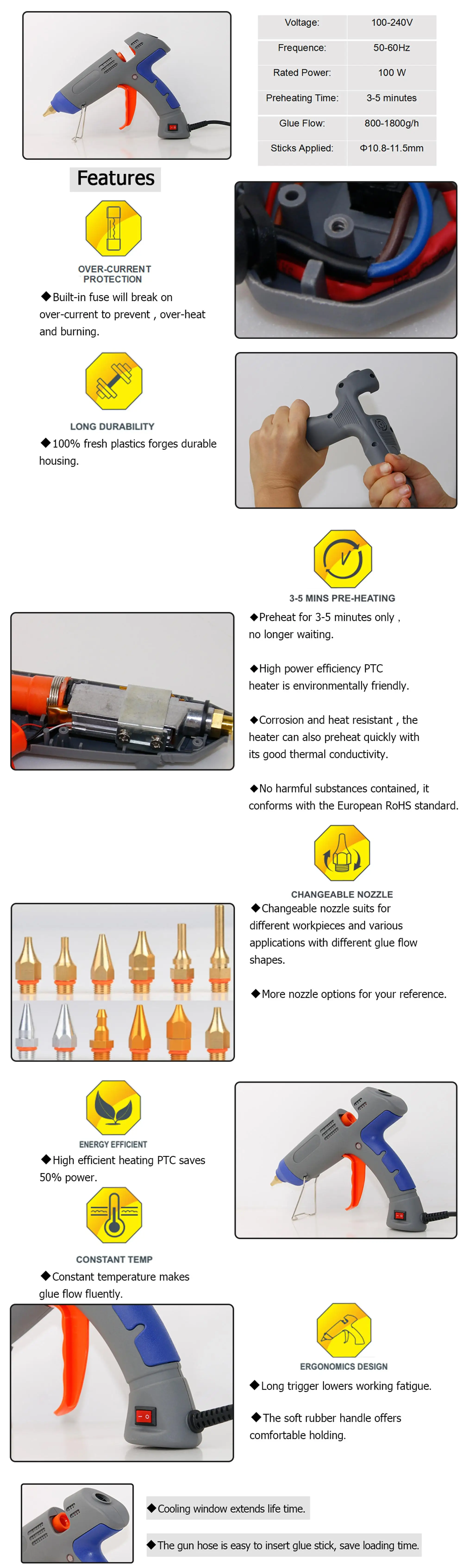 hot glue gun 100w / glue gun professional HS12113 100W Professional glue gun Manufacturer Production Hot Melt Glue Guns 