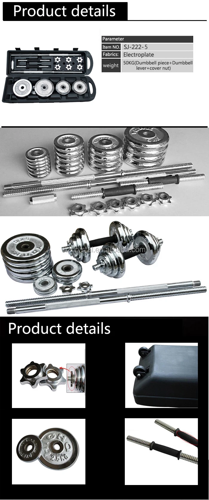 Reliable Quality Home Gym Equipment 50kg free weight lifting dumbbell set with barbell bar