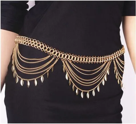 Hot Fashion Women Layer Waist Bikini Beach Gold Tassel Body Chain Necklace 
