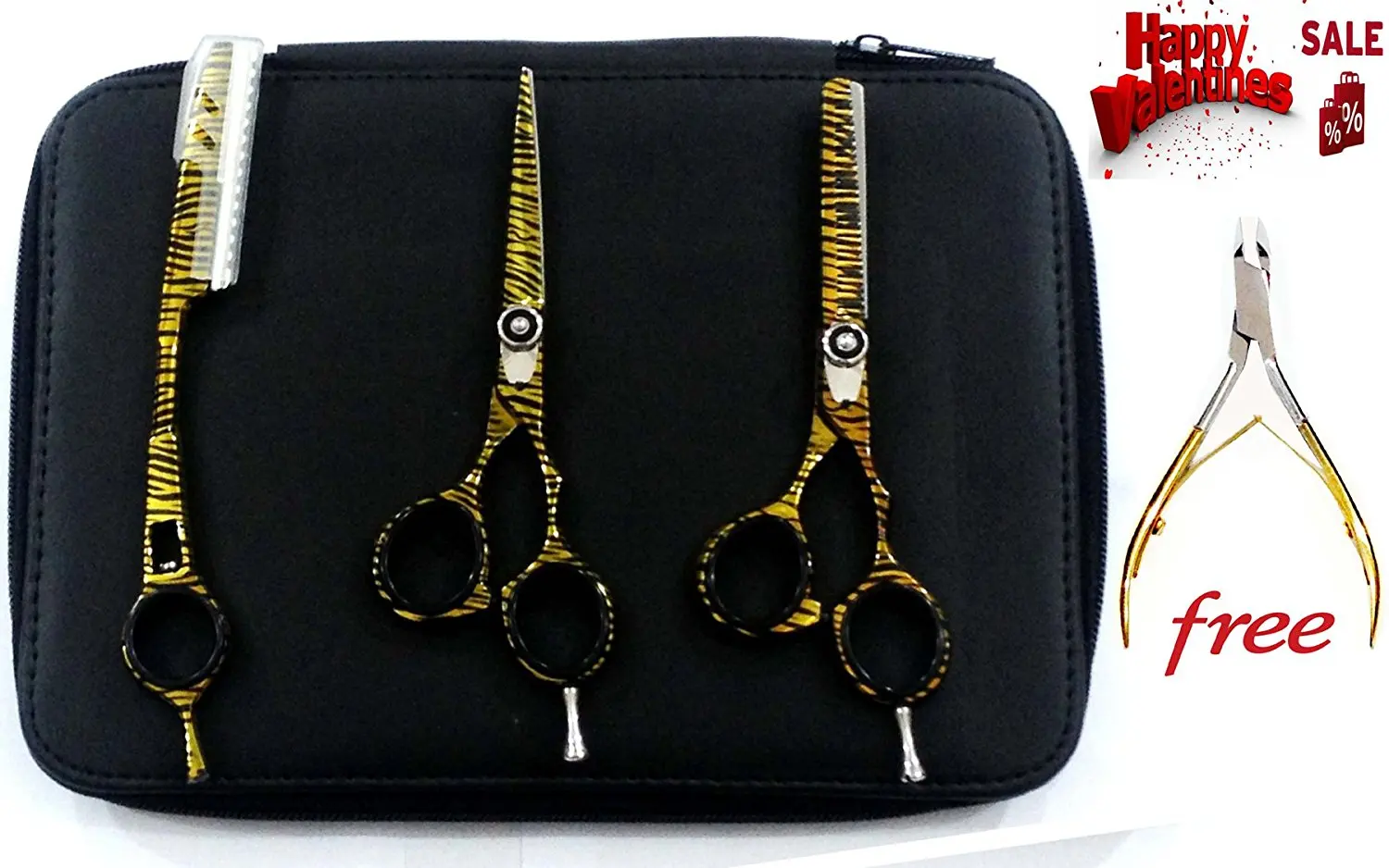 New Japanese J2 Stainless Steel Pro Razor edge Barber Hair cutting scissors shears Barber Thinning Scissors Shears And Hair Thinning Razor 5.5",5.5"& 5.5" + Free Stainless Steel Golden Nipper Cutter