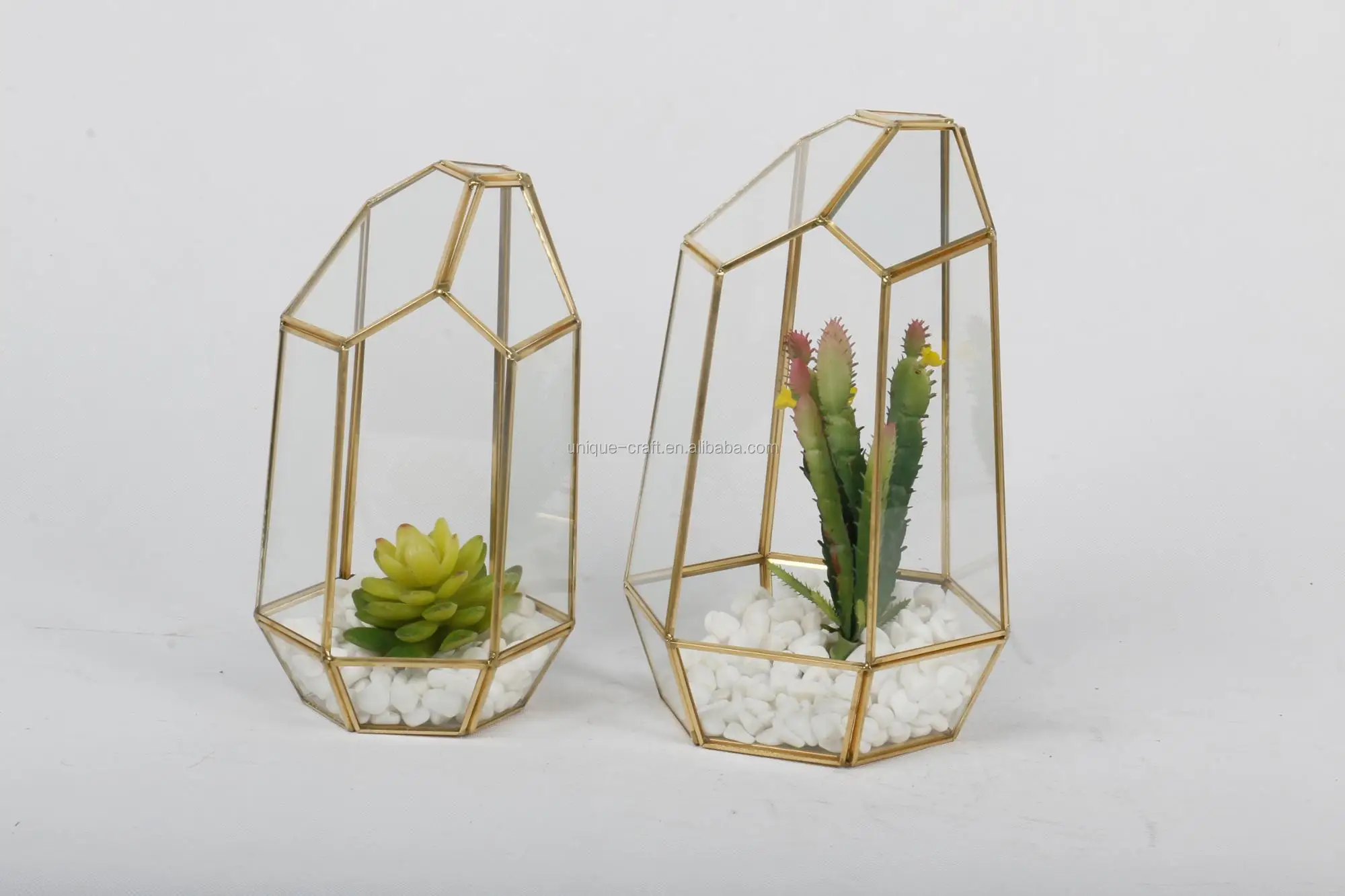 Small 5.9 inch Tall Geometric Glass Gold Terrarium Wholesale Container Box