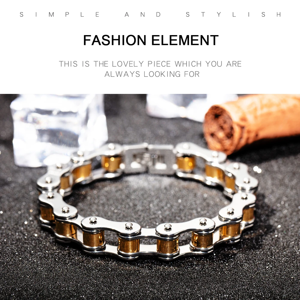 Silver Gold Bicycle Bike Chain Bracelet Men Stainless Steel Jewelry