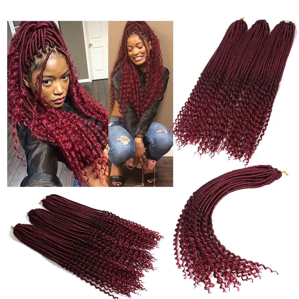 Goddess Faux Locs Crochet Hair Wavy Ends 22inch Pre Loop Ombre