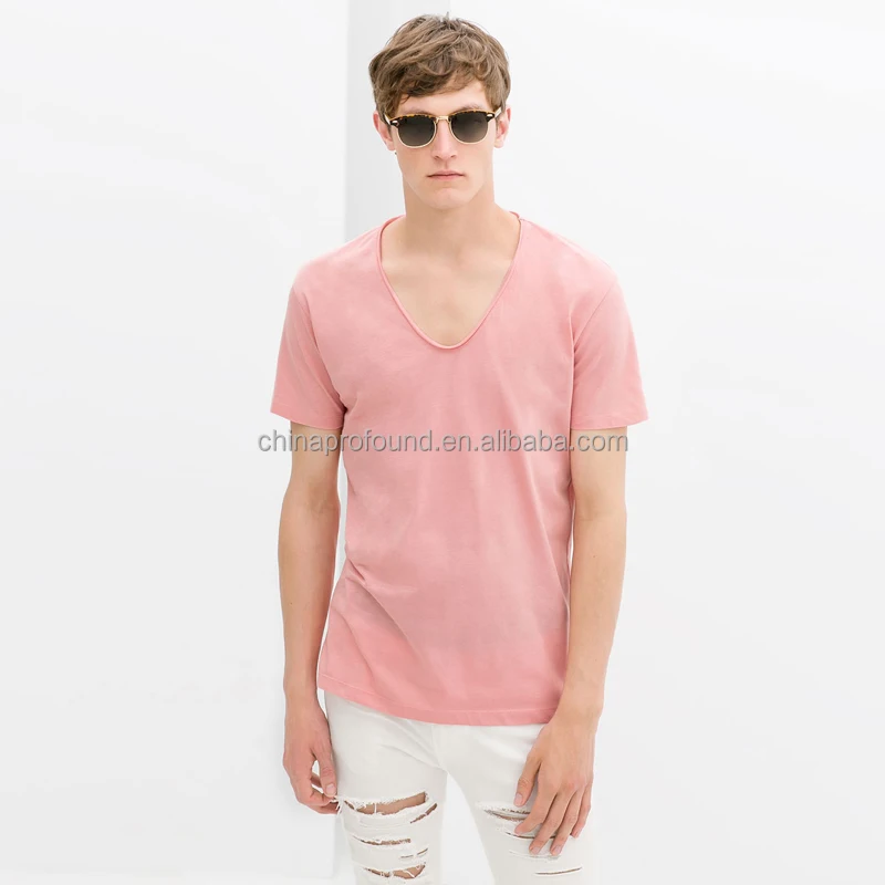 Deep V Neck Blank T Shirts Top Tee 