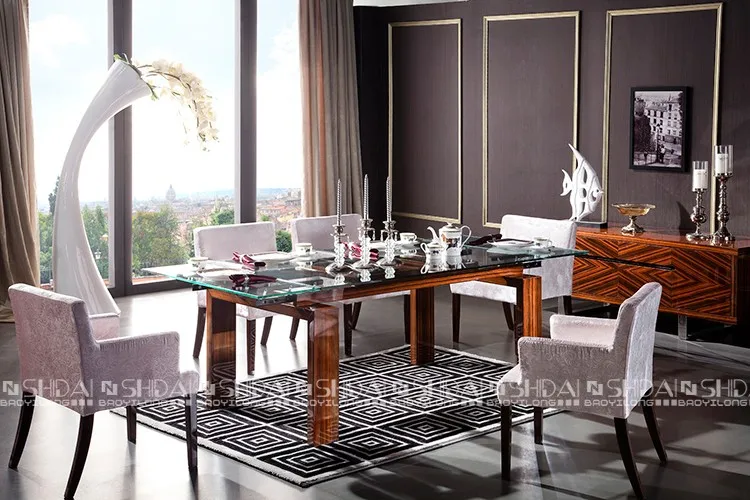 Moderno de vidrio de mesa comedor con sillas 6/comedor de madera ... Juegos de comedor modernos con base de madera y vidrio