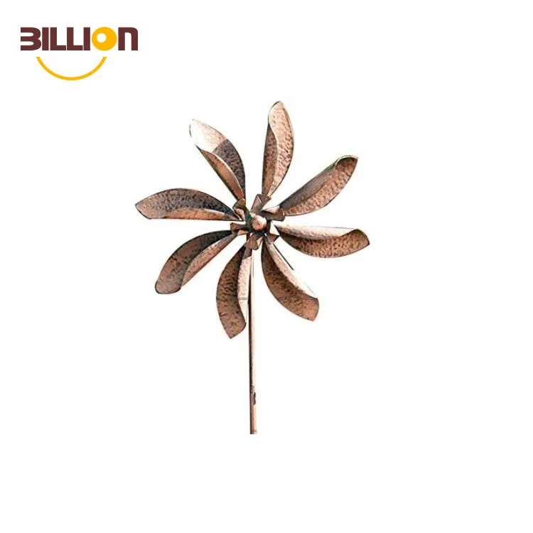 Rustieke Metalen Wind Spinner Grens Stake Zinnia Bloem Outdoor Gazon