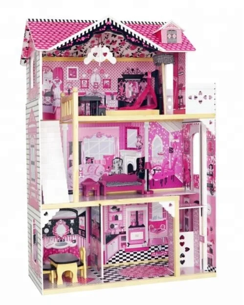 HOT [ In Stock ]Big doll house, Classic purple & black wooden play house