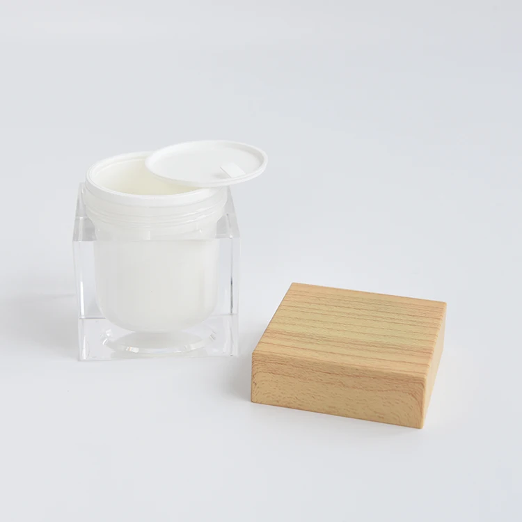 Cosmetic Jar Wood Grain Cap Jar Square 15ml 30ml 50ml 100ml Plastic
