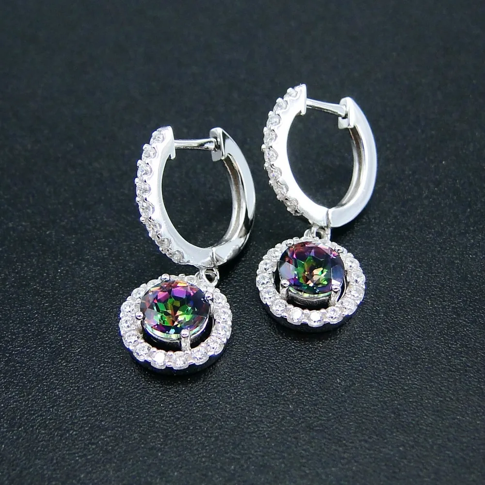 Drop Feu Blanc Topaze Zircone Cubique Argent Français Boucle Crochet Dangle Boucles d/'oreilles