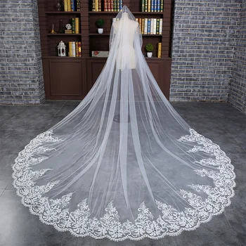 Luxury 3 Meter White Cathedral Wedding Veils One Layer Long Lace Bridal ...