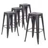 30" Metal Industrial Backless Bar Stools, Set of 4 Indoor/Outdoor Counter Stackable Barstool, Sanded Black - Metal