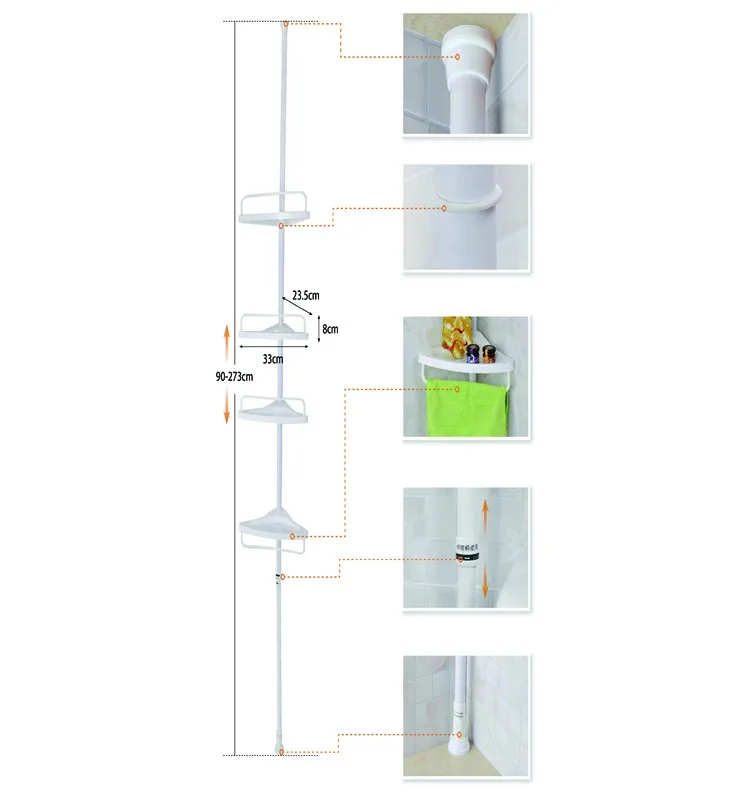 4-tier height adjustbale telescopic plastic bath corner caddy