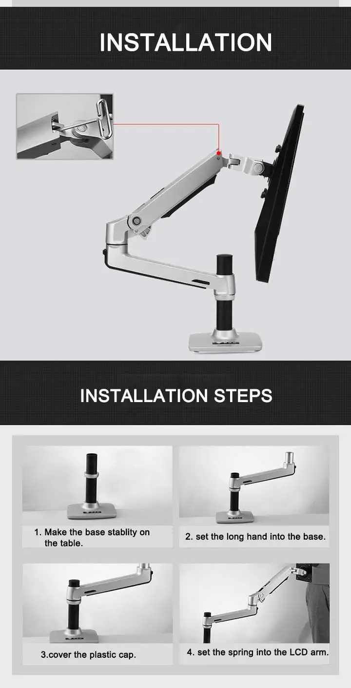 Full Motion 13" - 27" Size Gas Spring Flexible Adjustable Computer Accessories Lcd Monitor Holder