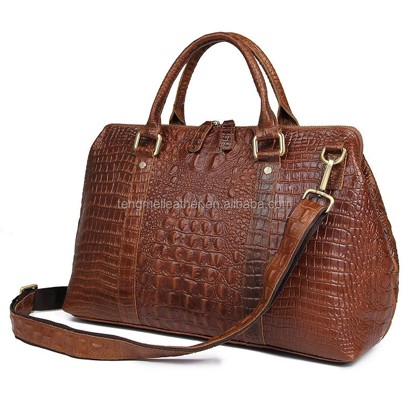 Women Top-Handle Bags Genuine Leather Handbags Embossed Crocodile Full Grain Cowhide Evening Purse 