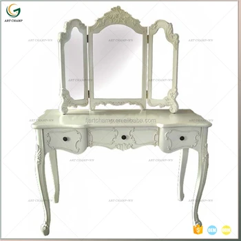 French White Carved Dresser With 3 Mirrors Royal Dressing Table