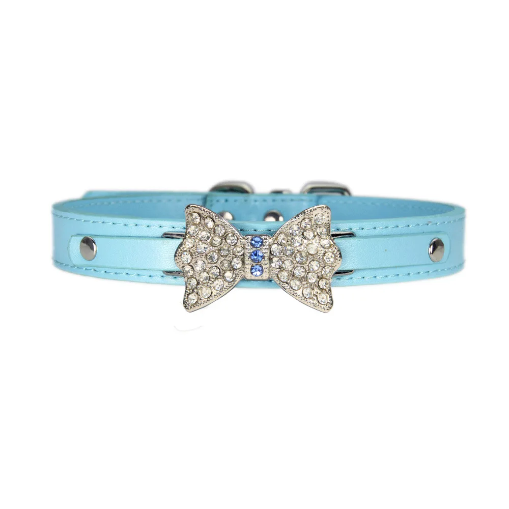 Pu Leather Diy Letters Dog Collar Cute Crystal Bow Tie Pet Collar Buy