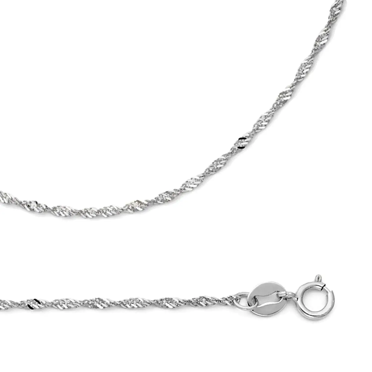 14k White Gold 0.7mm Box Link Thin Square Pendant Necklace Chain 16-30