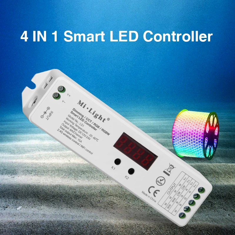 LS1; Mi.Light 2.4GHz 4 IN 1 Smart LED Controller;for dimming/CCT/RGB/RGBW;DC12-24V input;6A/Channel,total output Max.15A output