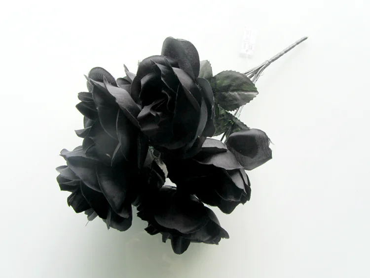 7 Heads Artificial Fake Flowers Bouquet Black Roses Artificial Fake ...