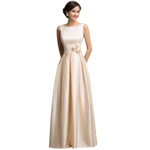 Grace Karin Sexy Satin Apricot Elegant Long Formal Evening Dresses 2016 New Arrival Wedding Dinner Dress Robe de Soiree 7539