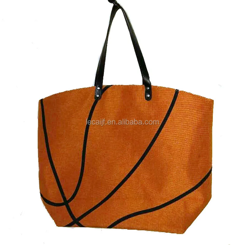 Whole Canvas Cotton Personalized Basketball Tote Bag With Leather Handles