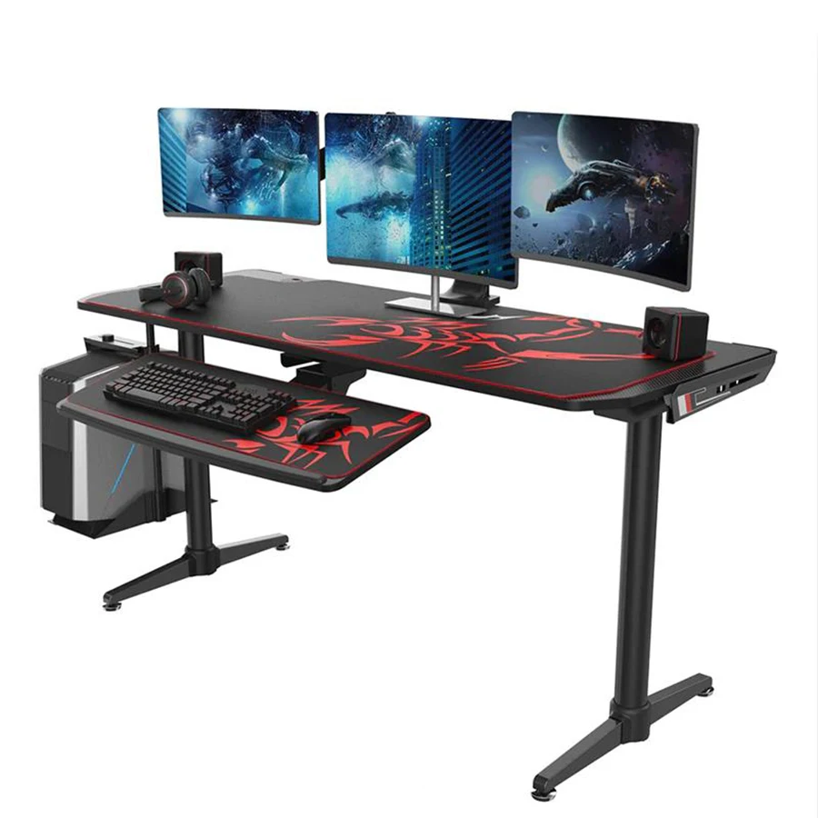 60 Inch Black Computer Gaming Table Desk Withe Cable Management