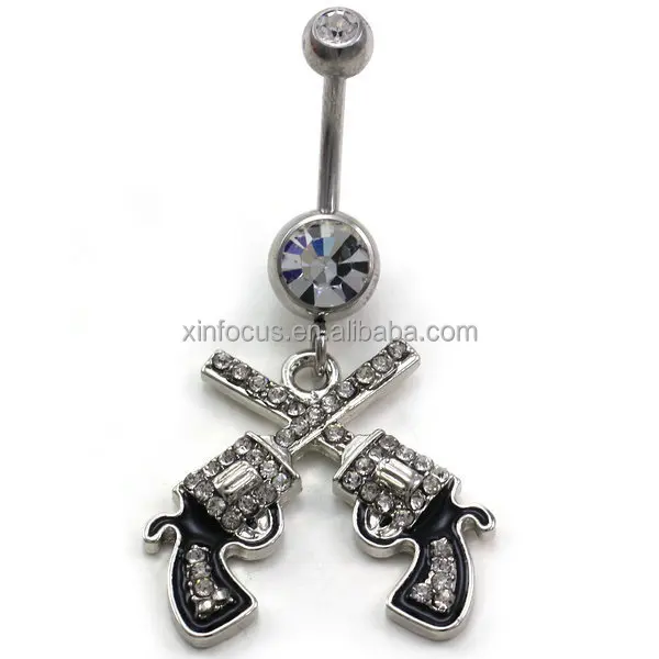 Wholesale Double Gun Shaped Dangle Unique Navel Belly Button