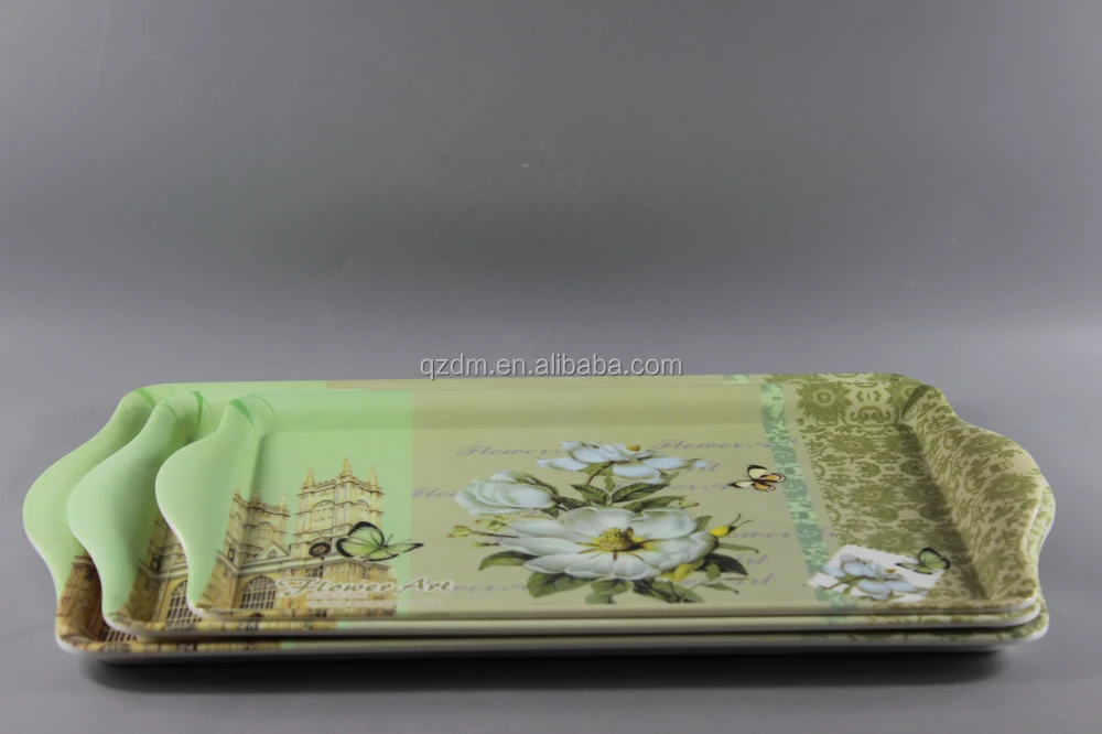 Flower Print Melamine Tray Set With Handle