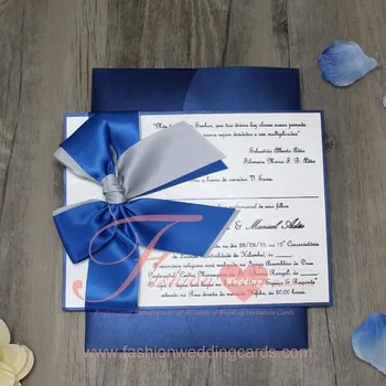 Royal Blue Big Ribbon Decorative Wedding Invitation Card Buy