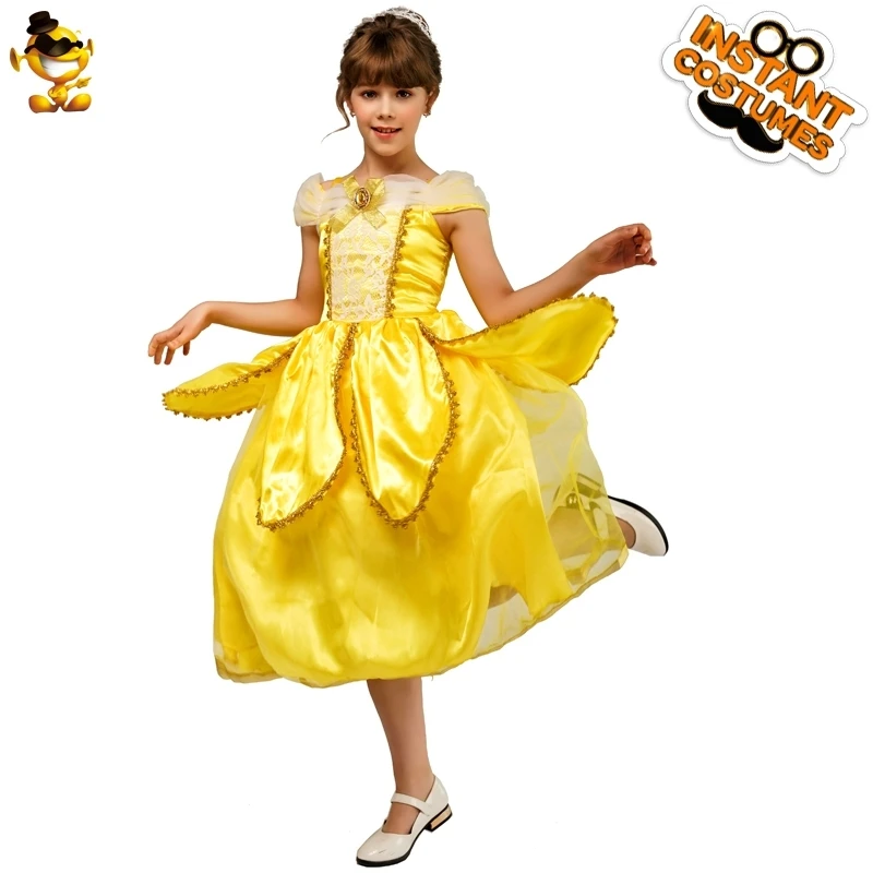 Halloween Flower Girl Costume Girls Beauty Yellow Princess Fancy Dress