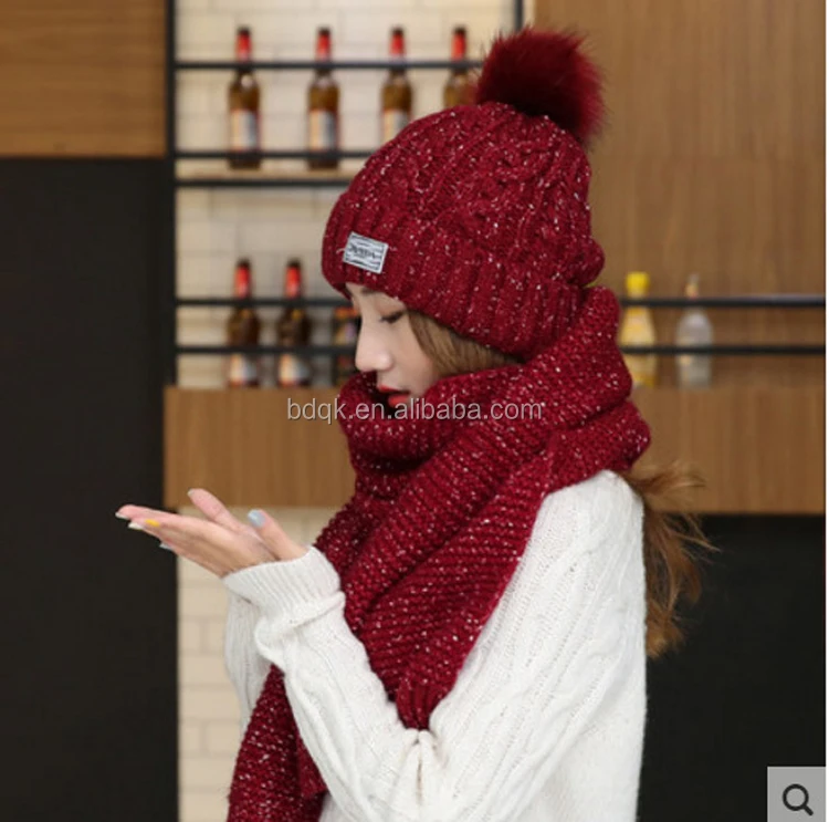 Fashion Knit Beanie Winter Hat And Scarf Set For Women Buy Knit