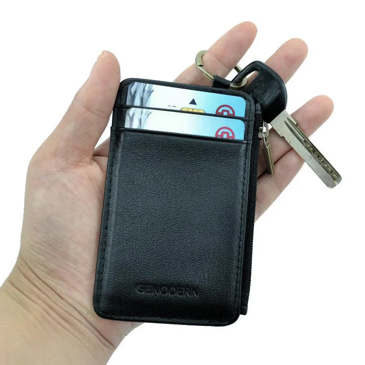 Leather Zipper Slim Wallet Key Ring Credit Card Holder Men - Buy Key ...