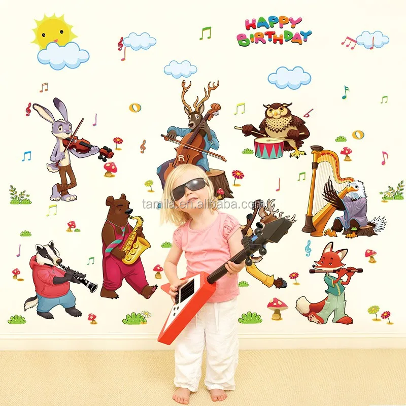 Joyeux Anniversaire Enfants Dessin Anime Animaux De La Foret De La Musique Sticker Mural Buy Autocollants Muraux Amovibles Autocollants Muraux De Personnage De Dessin Anime Autocollants Muraux 3d Pour Enfants Product On Alibaba Com