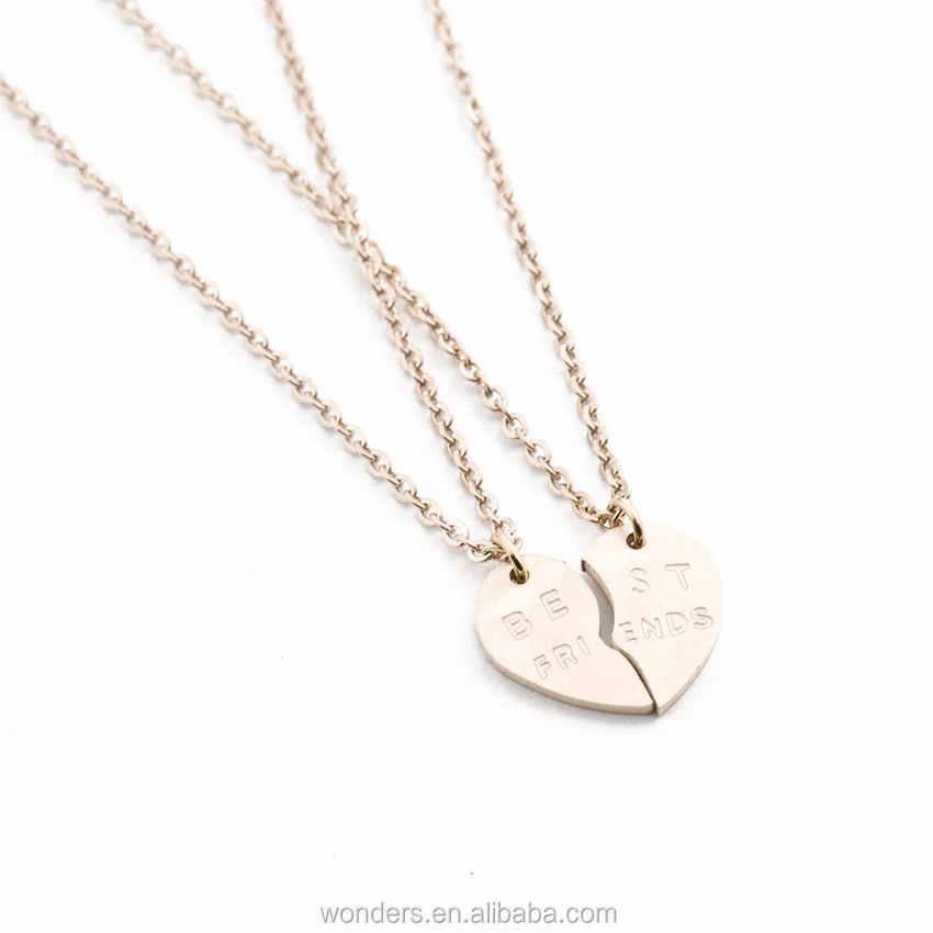 2pcs Crystal Half Love Heart Pendant Best Friends Necklace Friendship Gift  - Gold - Walmart.com