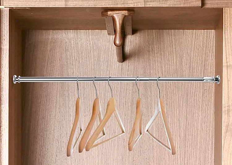 Chrome Aluminum Straight Shower Curtain Rod Telescopic Pole Extendable