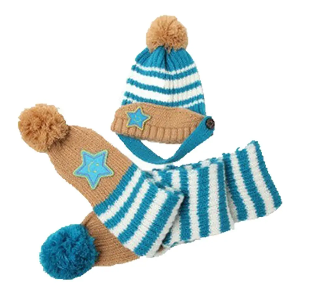 Dreamyth Baby Cute Winter Kids Double Ball Baby Hats Keep Warm Set Cute Hat Scarf