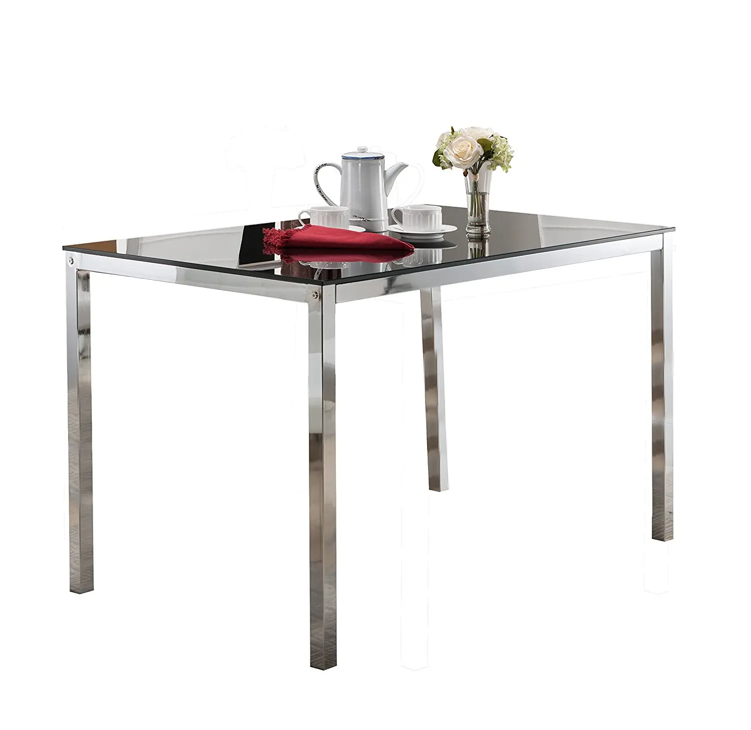InRoom Designs Kings Brand Furniture Chrome Base, Rectangle Modern Dining Table with Glass top