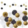 Gold,Black, White Party Decorations, Paper Lantern, Pompons, Circle Paper Garland For Party Kits