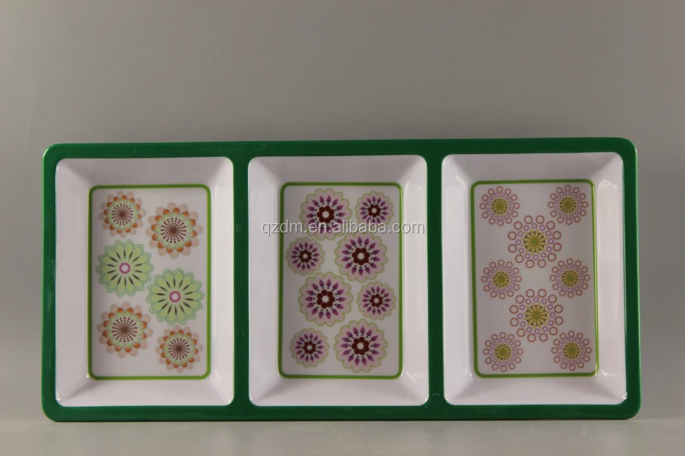 Square Shape Melamine 3 Section Plates