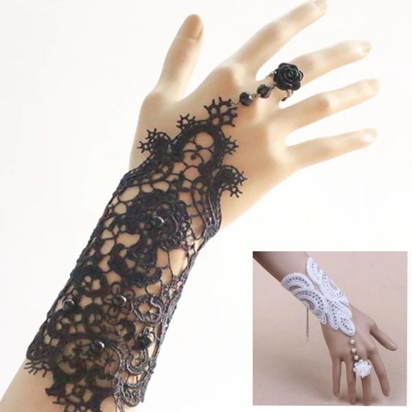 black lace hand gloves