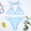 2019 wholesale hot sexy young girl brazilian bikinis open full women blue color swimwear two piece bathing suit
