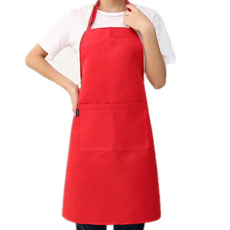 Red Aprons Cotton Kitchen Cooking Women Cafe Aprons With Pockets ...