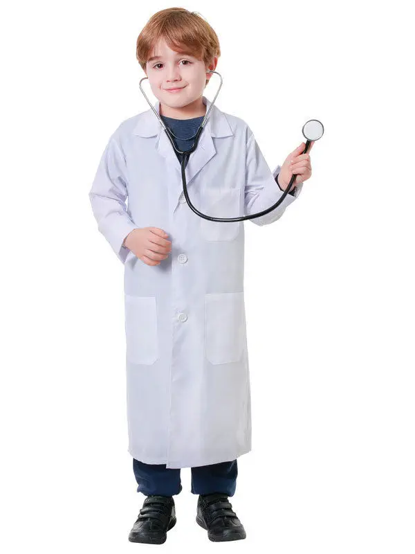 DOCTORS WHITE MEDICAL LAB COAT FANCY DRESS UNISEX SCIENTIST COSTUME NURSING KIDS 