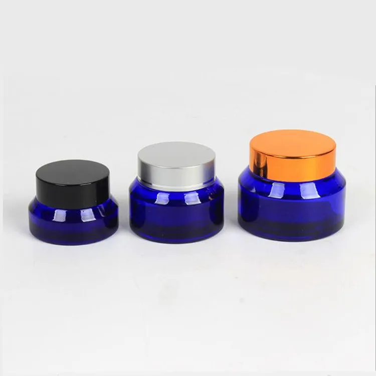 Download 1oz Empty Slanted Shoulder Cobalt Blue Glass Jar With Black Lid Best Cosmetics Container - Buy ...