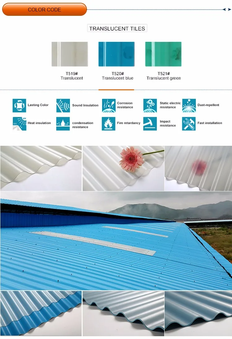 Corrosion resistance of acid and alkali transparent trapezium monier villa roof tile