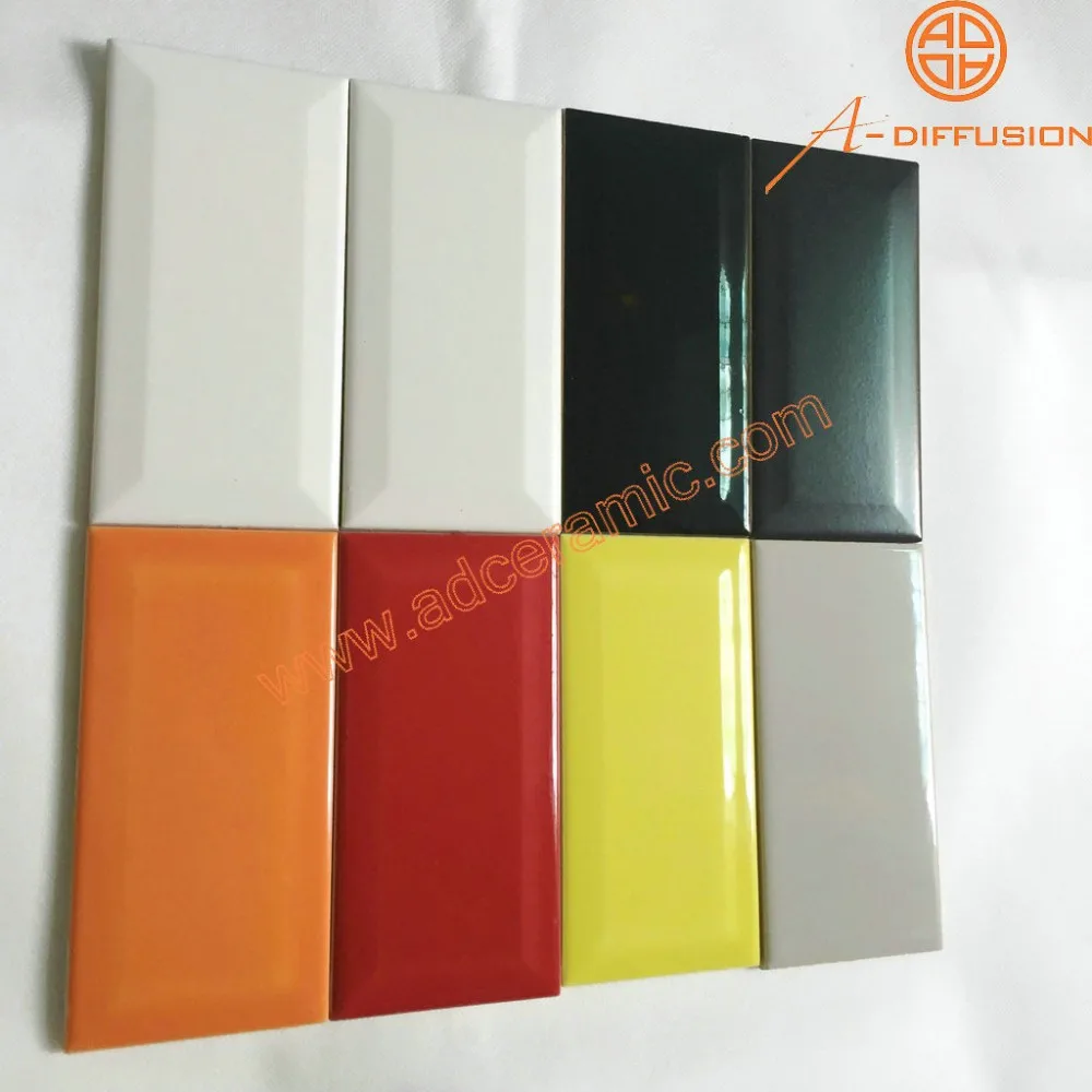 Afgeschuinde spiegel glanzende oranje metro tegels 75x150mm 3x6 ...