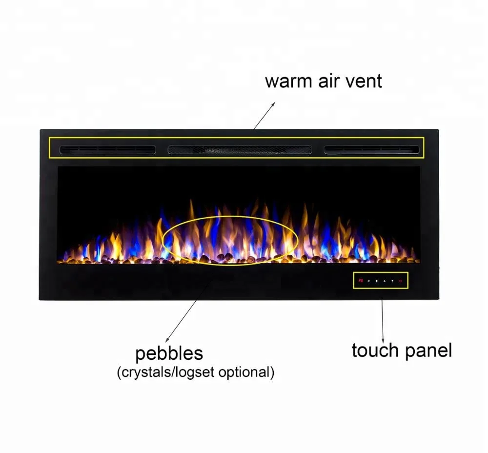 50 Inch 3 Way Mounting Led Electric Fireplace Heater With Pebbles