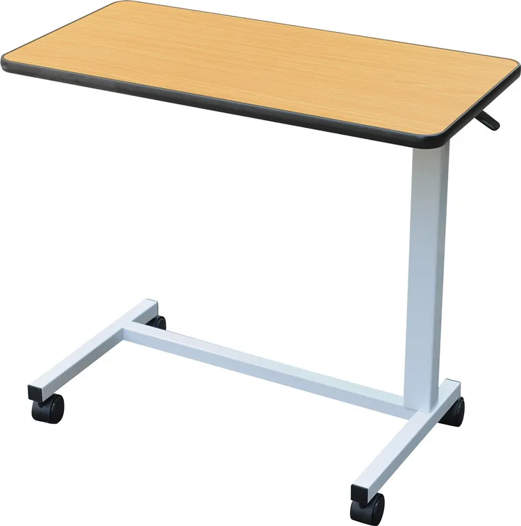 Popular hospital furniture mobile tilted over bed table / patient dinner table with wheels
